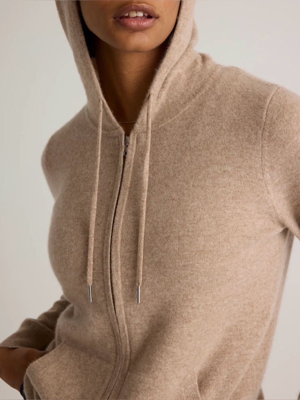 Quince Mongolian Cashmere Full-Zip Hoodie Sweater Oatmeal Beige Size Small